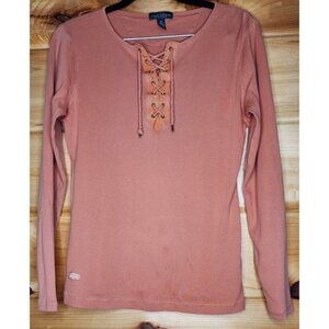 Women's Lauren Ralph Lauren Orange Solid Peasant M Lace Tunic Lagenlook Breath